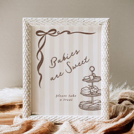 Babies are sweet Bebe Cafe Brown Bow Handdrawn ポスター