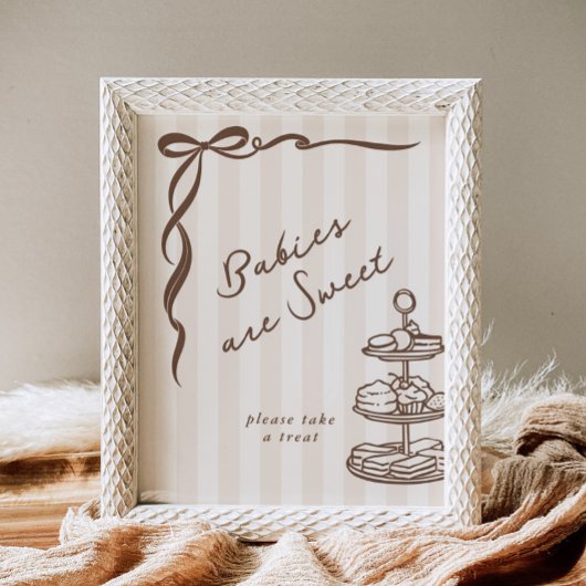 Babies are sweet Bebe Cafe Brown Bow Handdrawn ポスター