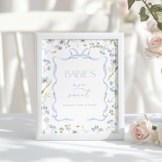 Babies are sweet Blue Bow Wildflower Baby shower ポスター
