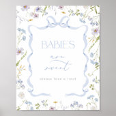Babies are sweet Blue Bow Wildflower Baby shower ポスター (正面)
