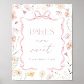 Babies are sweet Pink Bow Wildflower Baby shower ポスター (正面)