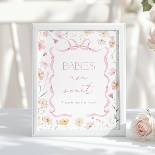 Babies are sweet Pink Bow Wildflower Baby shower ポスター