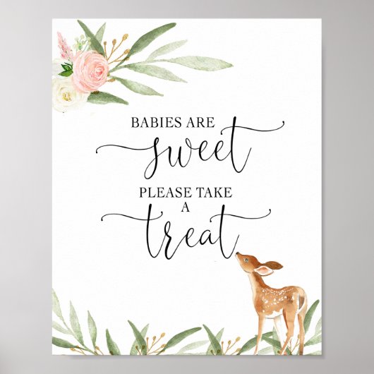Babies are sweet pink gold deer baby shower ポスター (正面)