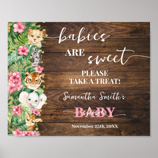 Babies are Sweet Pink Safari Rustic Baby Shower ポスター (正面)
