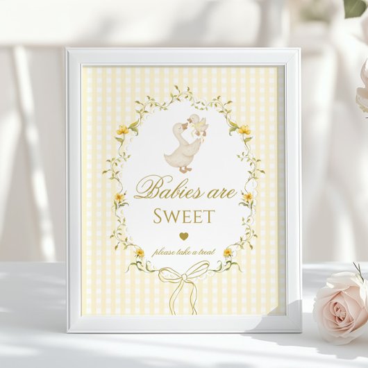 Babies are sweet Silly Goose yellow gingham ポスター