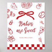 Babies are sweet Whimsical Bow Pizza Baby Shower ポスター (正面)