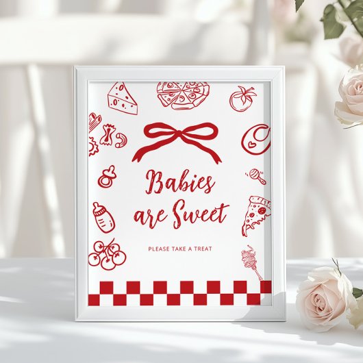 Babies are sweet Whimsical Bow Pizza Baby Shower ポスター