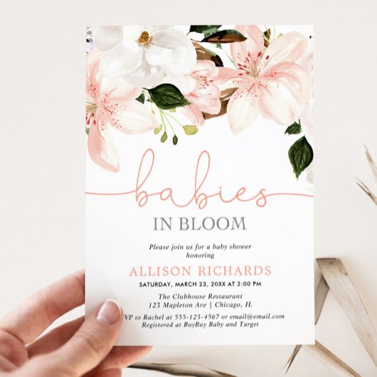 Babies in Bloom lilies twin girls baby shower 招待状