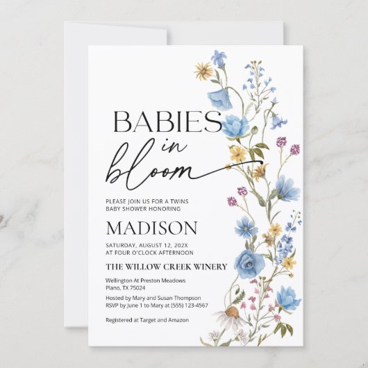 Babies in Bloom  | Twins Baby Shower Invitation 招待状 (正面)