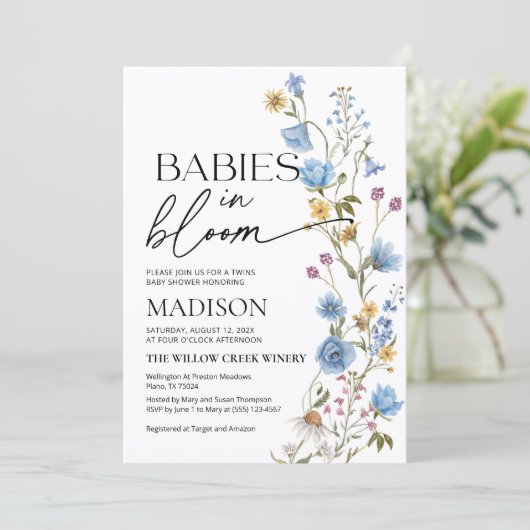 Babies in Bloom  | Twins Baby Shower Invitation 招待状 (スタンド正面)