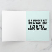 BABOON BUTT FUNNY MONKEY BIRTHDAY GREETING カード (内部)