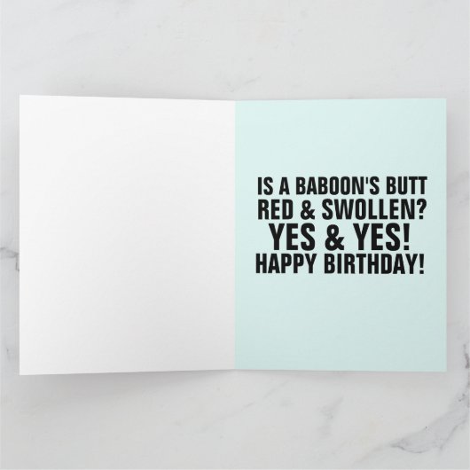 BABOON BUTT FUNNY MONKEY BIRTHDAY GREETING カード (内部)