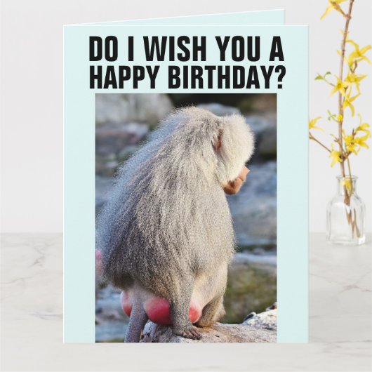 BABOON BUTT FUNNY MONKEY BIRTHDAY GREETING カード (黄色い花)