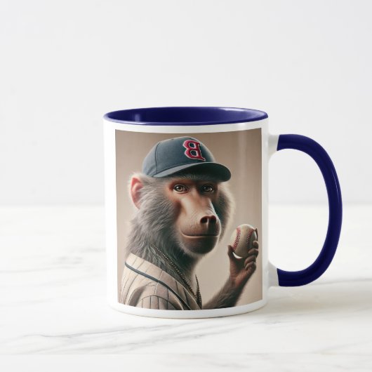 Babouin joueur de baseball avec casquette. マグカップ (右)