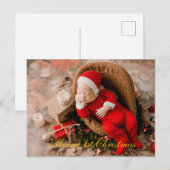 Baby 1st Christmas Elegant Gold Script  シーズンポストカード (正面/裏面)