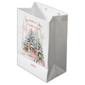 Baby 1st Christmas Pine Tree Fawn Santa Gift Bag ミディアムペーパーバッグ (正面アングル)