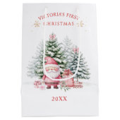 Baby 1st Christmas Pine Tree Fawn Santa Gift Bag ミディアムペーパーバッグ (裏面)