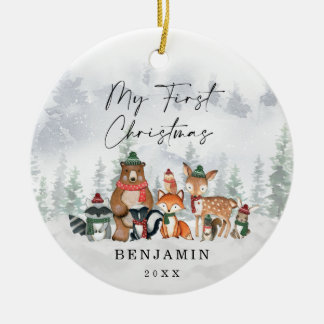 Baby 1st First Christmas Snowy Winter Woodland セラミックオーナメント