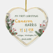 Baby 1st Xmas Birth Info Custom Photo Milestone セラミックオーナメント (裏面)