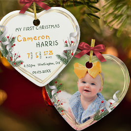 Baby 1st Xmas Birth Info Custom Photo Milestone セラミックオーナメント