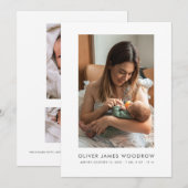 Baby 3 Photo Collage Birth Announcement Flat Card (正面/裏面)