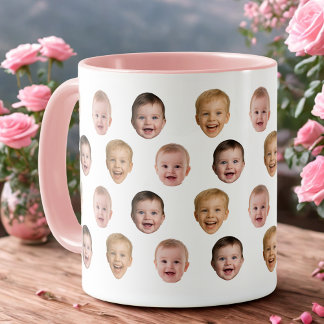 Baby 3 Photo Face Mug, Personalized Gift マグカップ