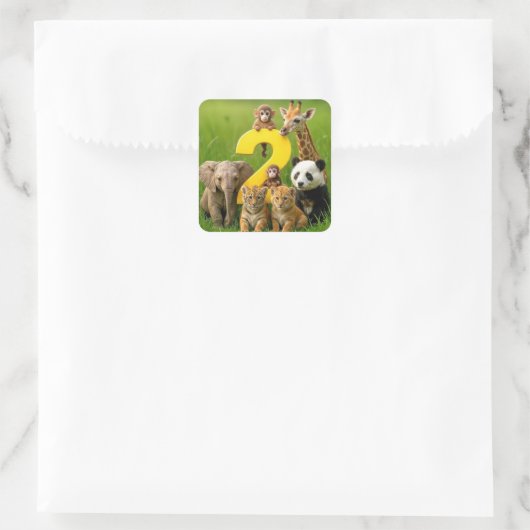 Baby African Animals With a Big Number Two スクエアシール (バッグ)