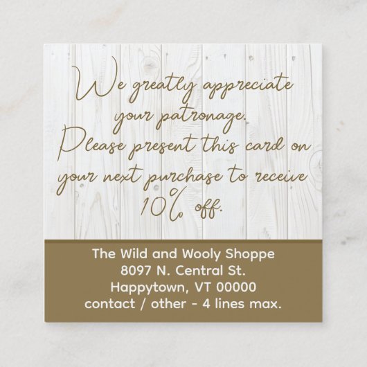 Baby Alpaca Customer Thank You Discount スクエア名刺 (裏面)