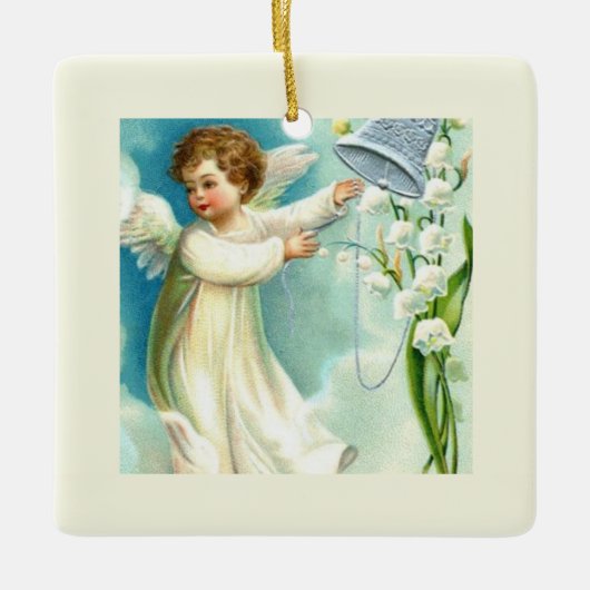 Baby Angel With Blue Bell  セラミックオーナメント (正面)