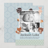 Baby Animal Boy Photo Birth Announcements 案内状 (正面/裏面)