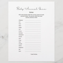 Baby Animal Game for Baby Shower with Answers レターヘッド