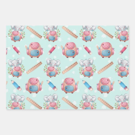 Baby Animals Blue for Boy ラッピングペーパーシート (正面)