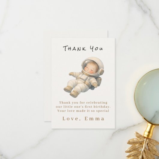 Baby Astronaut First Birthday Thank You Card サンキューカード (正面/裏面インサイチュ)