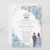 Baby Baby Blue Floral Twins Boy Girl Quinceañera 招待状 (正面)