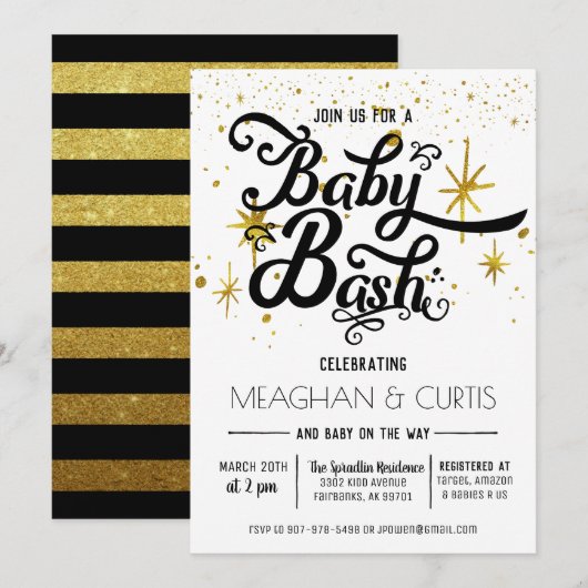Baby Bash 招待状｜黒、白、ゴールド 招待状 (正面/裏面)