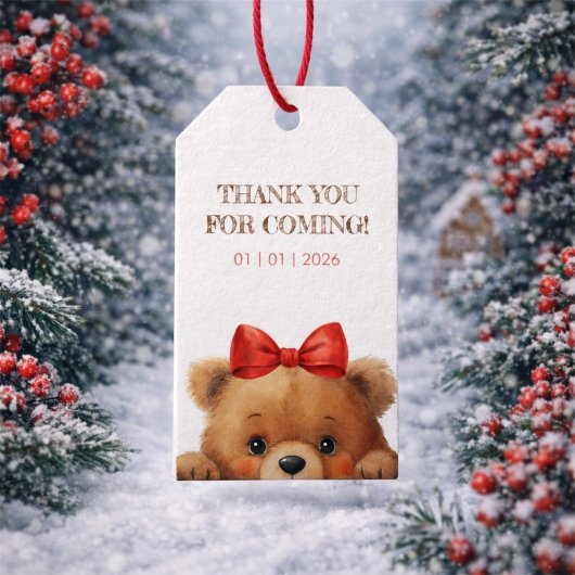 Baby Bear And Rowan Berries Baby Shower ギフトタグ