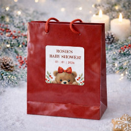 Baby Bear And Rowan Berries Baby Shower スクエアシール