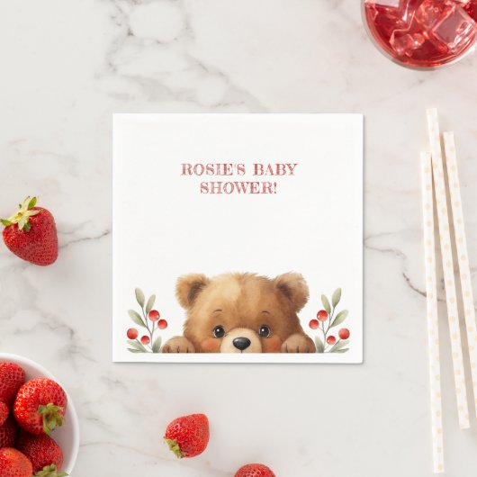 Baby Bear And Rowan Berries Baby Shower スタンダードカクテルナプキン (インサイチュ)