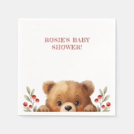 Baby Bear And Rowan Berries Baby Shower スタンダードカクテルナプキン