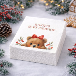 Baby Bear And Rowan Berries Baby Shower スタンダードカクテルナプキン