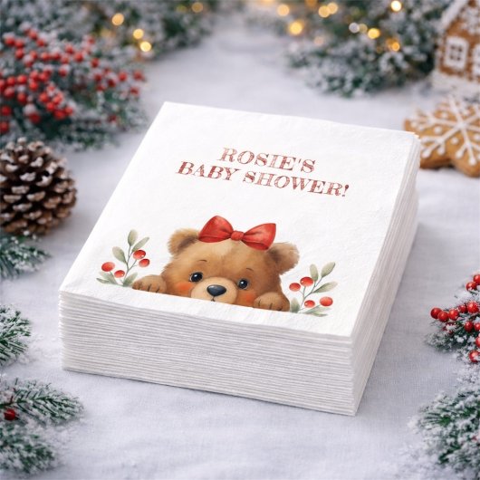 Baby Bear And Rowan Berries Baby Shower スタンダードカクテルナプキン