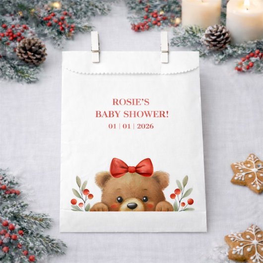 Baby Bear And Rowan Berries Baby Shower フェイバーバッグ