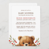 Baby Bear And Rowan Berries Baby Shower 招待状 (正面/裏面)