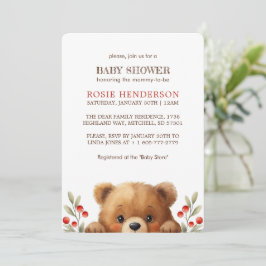 Baby Bear And Rowan Berries Baby Shower 招待状