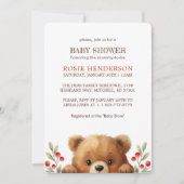 Baby Bear And Rowan Berries Baby Shower 招待状 (正面)