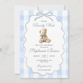 Baby Bear Baby Shower Invitation Editable Pale Blu 招待状
