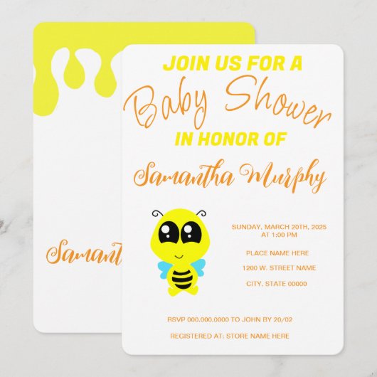 Baby Bee | Baby Shower Invitation 招待状 (正面/裏面)