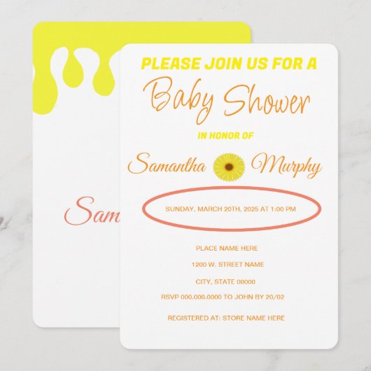 Baby Bee | Invitación de Baby Shower 招待状 (正面/裏面)