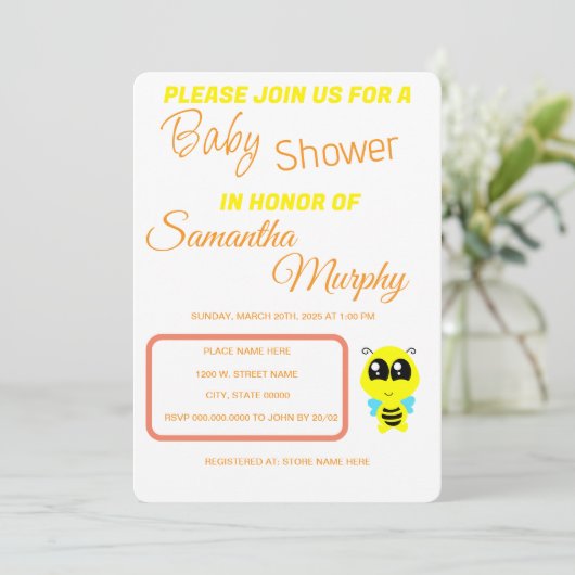 Baby Bee | Invitación de Baby Shower 招待状 (スタンド正面)