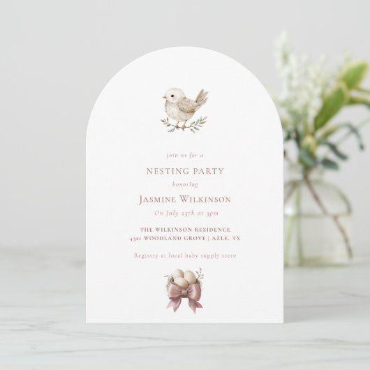 Baby bird watercolor minimal NESTING PARTY 招待状 (スタンド正面)